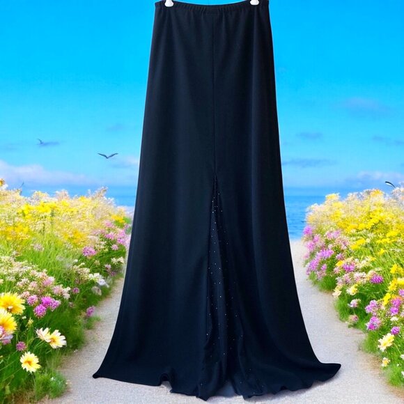 Karen Miller Vintage 80's Black Maxi Skirt BEADED PLEAT - Picture 2 of 16